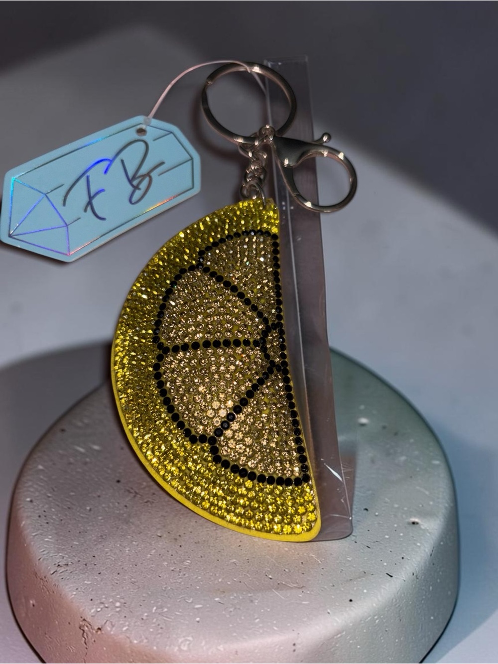 Rhinestone Lemon Slice Keychain Bag Charm Yellow Crystal Purse Charm